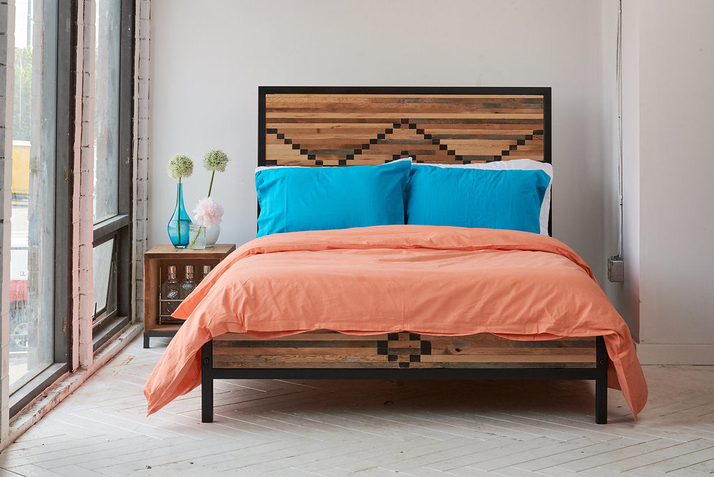 duvet cover | sunrise coral | metal bed | bedface